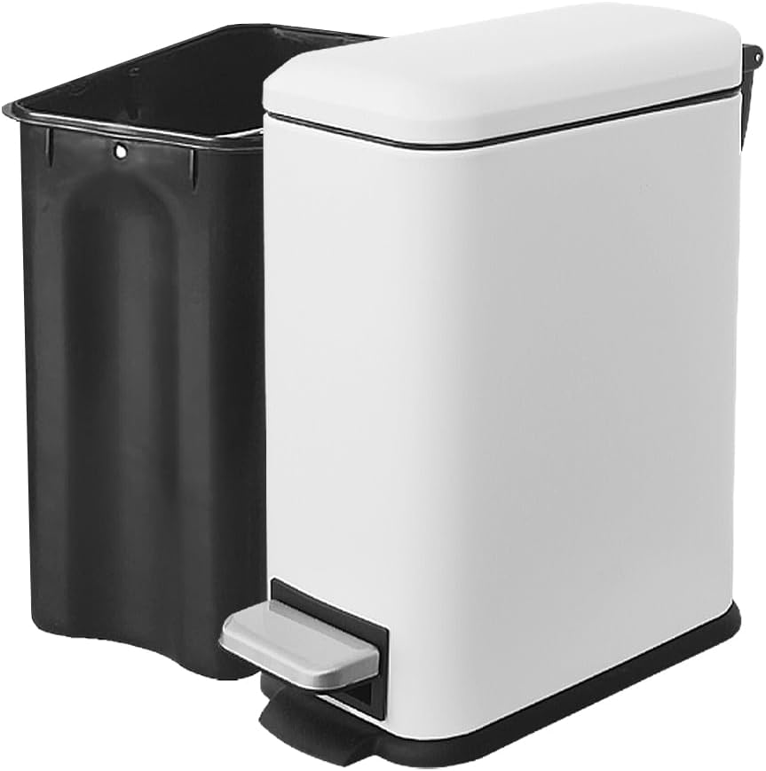 1.3 Gallon Stainless Steel Trash Can - Small Bathroom & Office Waste Bin with Lid, Compact Design, Durable Metal Construction, (White)