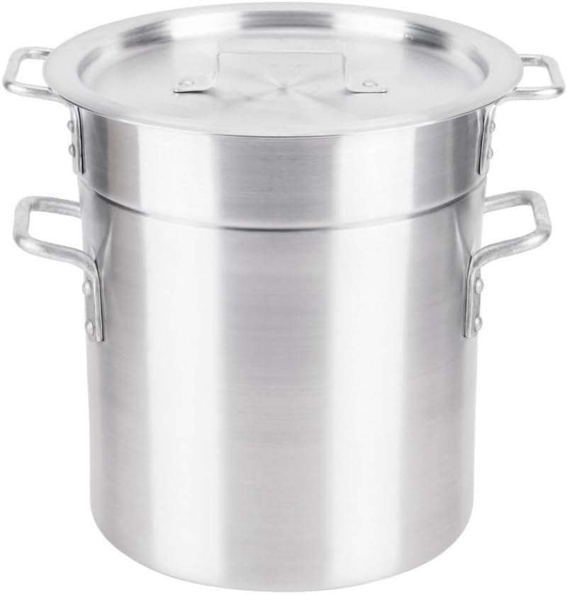 Soro Essentials- 12 Qt. Aluminum Double Boiler Pot with Lid- Steam Melting Stock Pot for Butter Chocolate Cheese Caramel Fondue Candy Dessert and Sauces