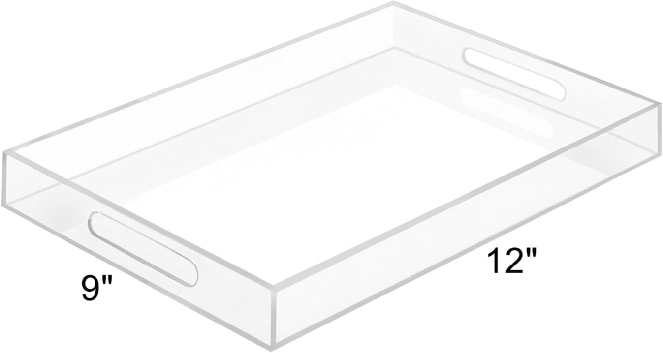 SetGame Acrylic Serving Tray with Handles, Bathroom Desktop Decorative Storage Arylic Trays, Simple Vanity Tray Food Tea Fruit Dinner Snack Tray for Bar Kitchen Party