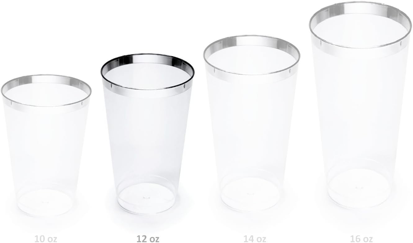 " OCCASIONS " 960pcs set (120 Guests) Extra Heavyweight Vintage Wedding Disposable/Reusable Plastic Plates -120x11'' +120x8.25''+Silverware+Cups+Napkins (Chateau Collection Light Gray)