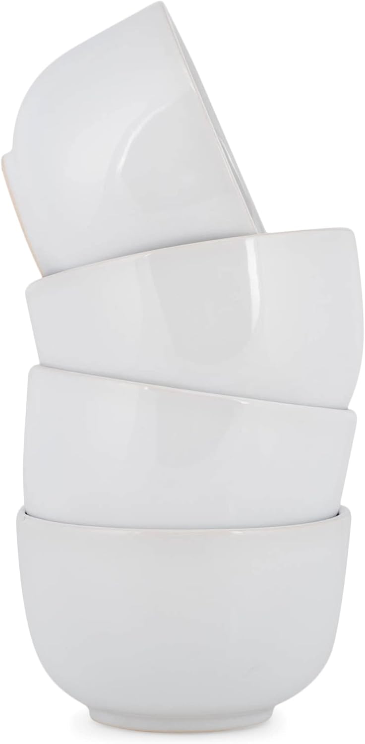 Elanze Designs Bistro Glossy Ceramic 4 inch Cute and Small Dessert Bowls Set of 4 - Perfect for Everyday uses from Snacks, Ice Cream, Candy and Treats, White