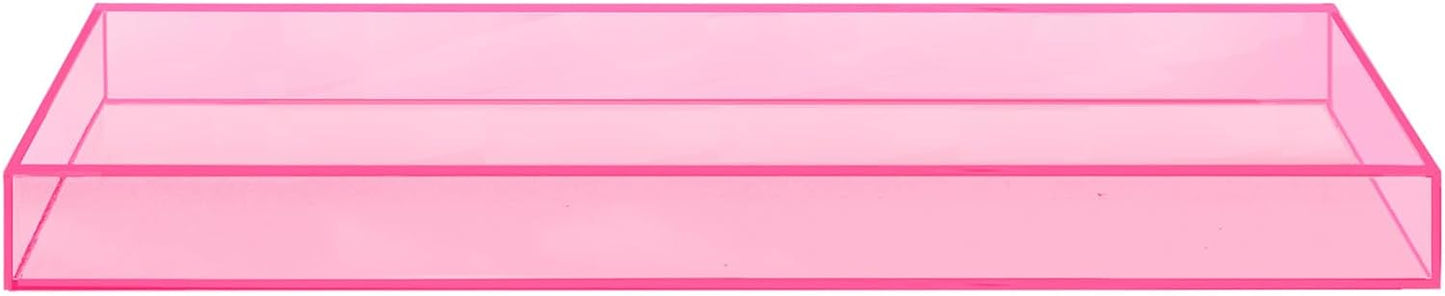 ROYALITA Acrylic Tray Bathroom Tray for Countertop, Guest Towel Holder Tray for Napkin Perfume Jewelry Makeup, Vanity Trays for Soap Dispenser, Aromatherapy, Cup & Candle, Pink