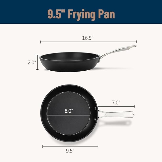 UCC LIFE 9.5" Nonstick Frying Pan, Non Stick Fry Pans Skillets, Egg Omelet Pan, Stainless Steel Handle, Oven Safe Compatible with All Stove-tops (Black)