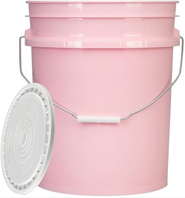 House Naturals 5 Gallon Pink Food Grade Plastic Storage Bucket with Lid Cover (Pack of 3) Made in USA (with White Easy Open Close Lids)