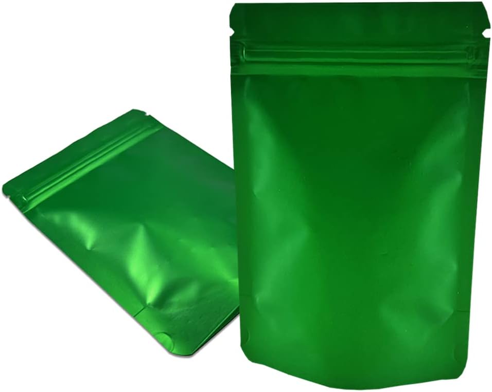 PABCK Stand-Up Resealable Heat Seal Bags 3.55mil Thick Frosted Green Foil Sealed Bags 50 Pieces 3.35x5.1 inch for Zip Packaging Lock Food Storage Pouch