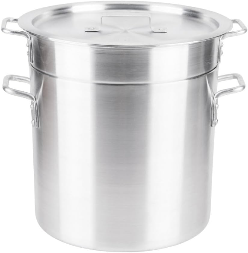 Soro Essentials- 20 Qt. Aluminum Double Boiler Pot with Lid- Steam Melting Stock Pot for Butter Chocolate Cheese Caramel Fondue Candy Dessert and Sauces