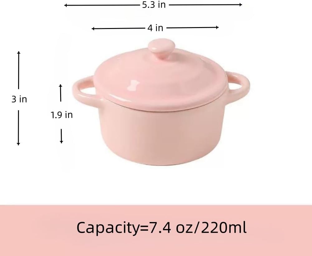 7 OZ Mini Ceramic Candy Bowl Small Candy Dish with Lid Cute Ceramic Bowl for Baking,Dessert,Snack,Fruit,Yogurt,Ice Cream,Cereal,Dipping,Side Dishes,Microwave Freezer Safe(pink)