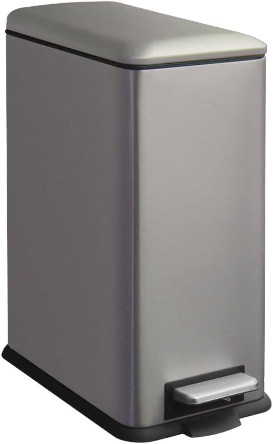 30L/Slim 8 Gallon Stainless Steel Trash Can with Soft-Close Lid & Removable Inner Bucket, Fingerprint-Proof, Odor-Controlled Kitchen Bathroom & Office Waste Bin, Grey