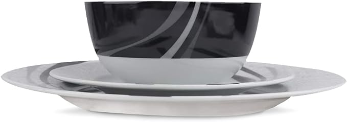 Amazon Basics Dinnerware Set, Microwave and Dishwasher Safe, Service for 6, 18-Piece Complete Kitchen, Plates, Dishes, Bowls, Swirl