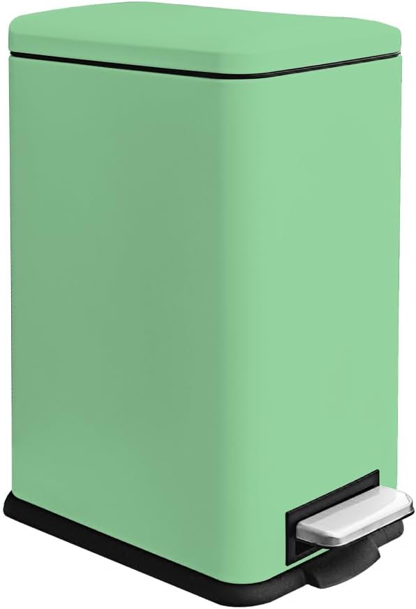 Green 16.7L/4.4 Gallon Bathroom Trash Can with Lid. Features a removable inner bucket, a soft - close lid, and a stainless - steel step pedal. Ideal for use in the bathroom, kitchen, and home office.