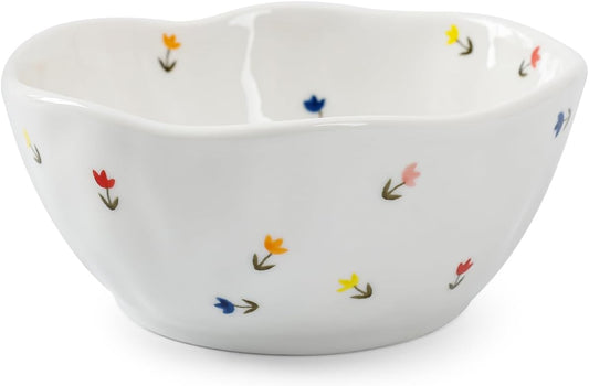 Koythin Ceramic Cereal Bowl, Cute Flowers Pattern Kitchen Bowls for Cereal, Salad, Pasta, Soup, Dessert, Serving, Home Decor, Microwave and Dishwasher Safe (Tulip Small Floral Fragments)