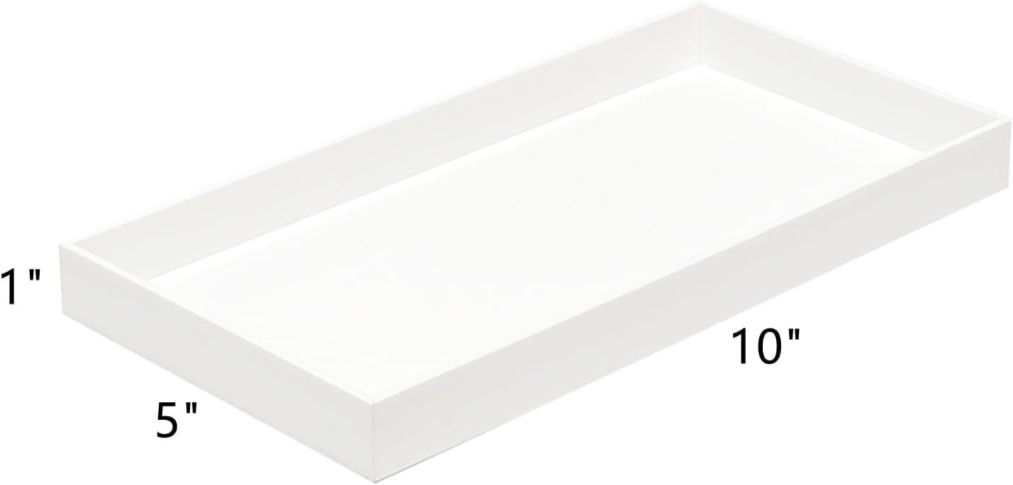 ROYALITA Acrylic Tray Bathroom Tray for Countertop, Guest Towel Holder Tray for Napkin Perfume Jewelry Makeup, Vanity Trays for Soap Dispenser, Aromatherapy, Cup & Candle, White