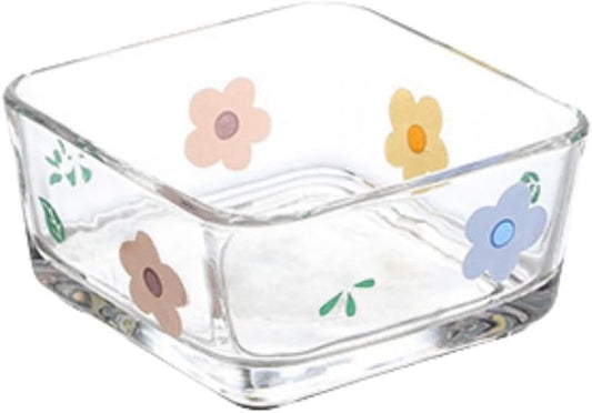 9 OZ Small Flower Candy Dish Floral Candy Bowl Cute Square Glass Bowl for Snack,Dessert,Fruit,Icecream,Yogurt,Dipping,Mini Clear Serving Bowl
