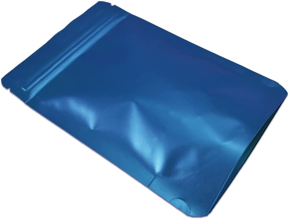 PABCK 50 Pieces 5.5x7.87 inch(Inside Size 4.7x5.1 inch) Stand-Up Resealable Heat Seal Bags 3.55mil Thick Frosted Blue Foil Sealed Bags for Zip Packaging Lock Food Storage Pouch