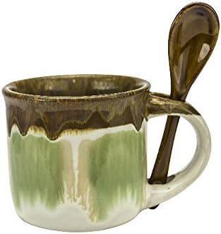 Glazed Ceramic Espresso Mugs Set of 4, Novelty 5 oz Coffee Cups with Spoons, Microwave and Dishwasher Safe