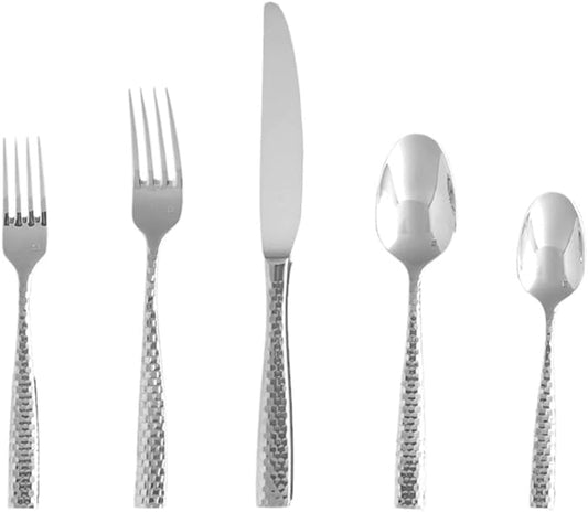 FORTESSA Lucca 18/10 Stainless Steel Flatware, 5 Piece Place Setting With Table Knives, Forks and Spoons (Service For 1), Dishwasher Safe, Polished