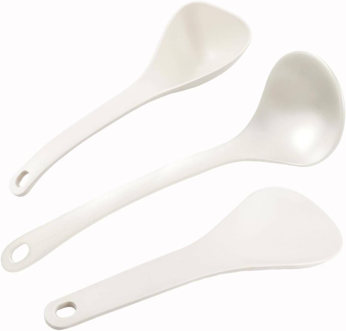 DOERDO 3Pcs Rice Paddle Spoon Soup Spoon Non Stick Rice Scooper Rice Spatula Cooking spoon for Rice Soup Potato, White