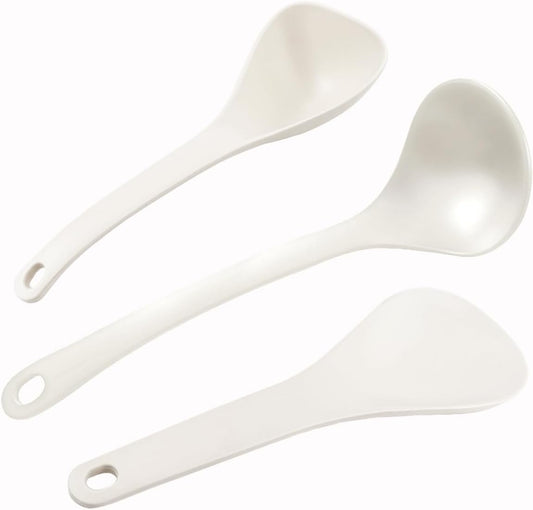 DOERDO 3Pcs Rice Paddle Spoon Soup Spoon Non Stick Rice Scooper Rice Spatula Cooking spoon for Rice Soup Potato, White