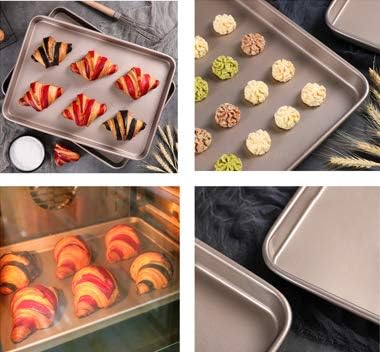 11 Inch Baking Sheets Pan Nonstick Set of 2, Walooza Cookie Sheet Replacement Toaster Oven Tray，Deep Size 1 inch Bakeware, Non Toxic & Heavy Duty & Easy Clean