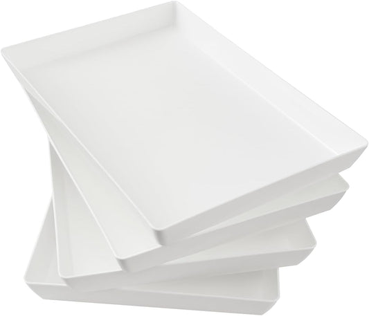 US Acrylic White Plastic Serving Trays (Set of 4) 15” x 10” | Large Unbreakable Reusable Rectangular Party Platters | Serve Appetizers, Fruit, Veggies, & Desserts | BPA-Free & Made in USA