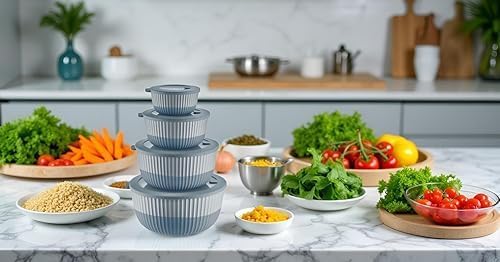 Mixing Bowl Set with Airtight Lids-8- Piece Nesting, stackable Plastic bowls for Mixing & Food Prep-BPA-Free,Dishwasher,Microwave & Freezer Safe