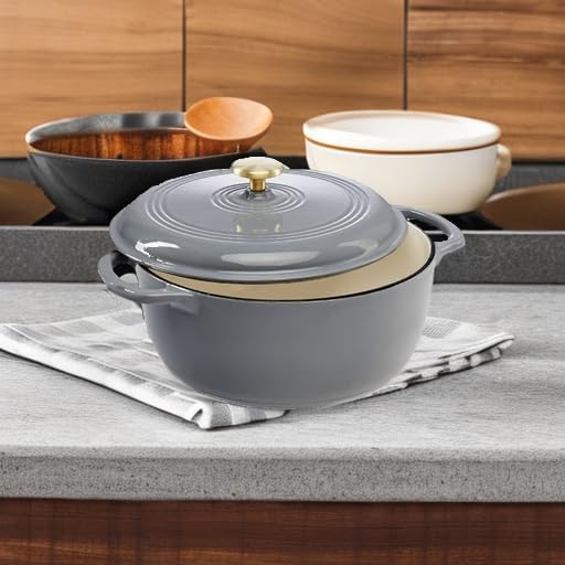 Best Choice Products 6 Quart Enamel Cast-Iron Round Dutch Oven, Family Style Heavy-Duty Pre-Seasoned Cookware for Home, Kitchen, Dining Room, Oven Safe w/Lid, Dual Handles - Graphite Gray