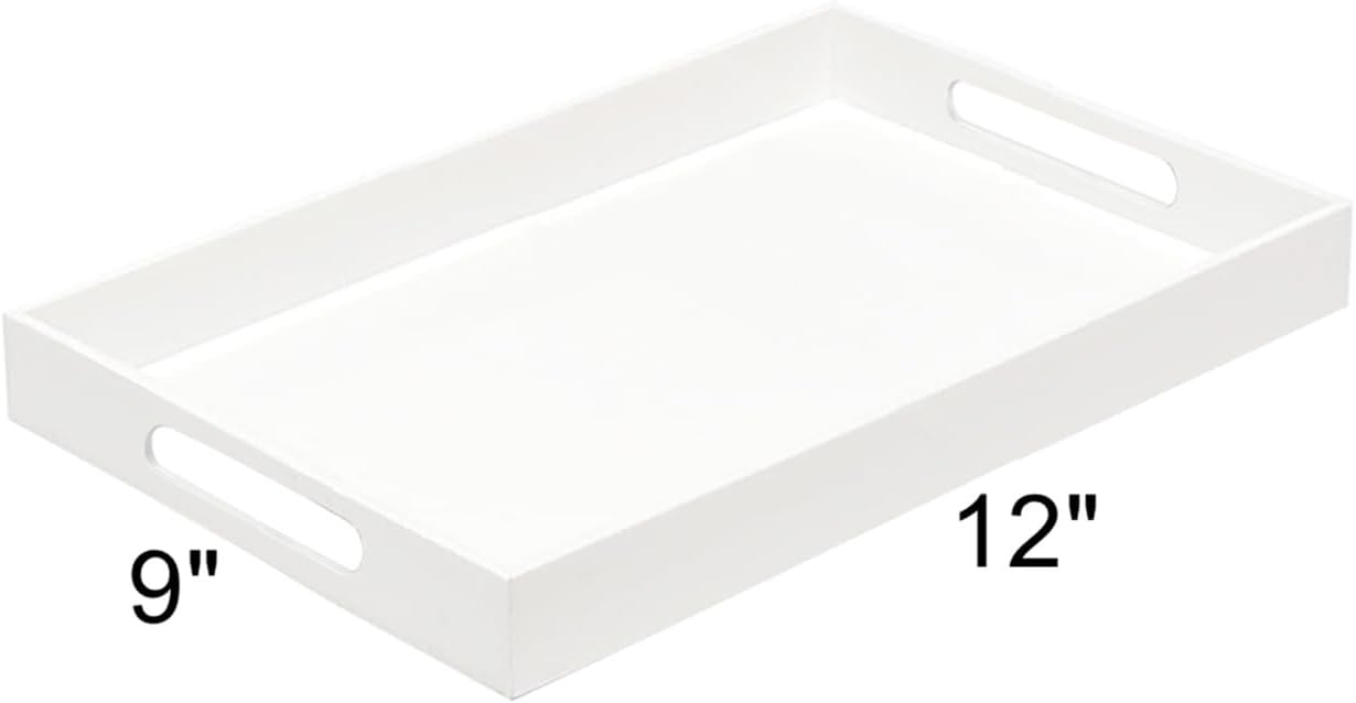 SetGame Acrylic Serving Tray with Handles, Bathroom Desktop Decorative Storage Arylic Trays, Simple Vanity Tray Food Tea Fruit Dinner Snack Tray for Bar Kitchen Party