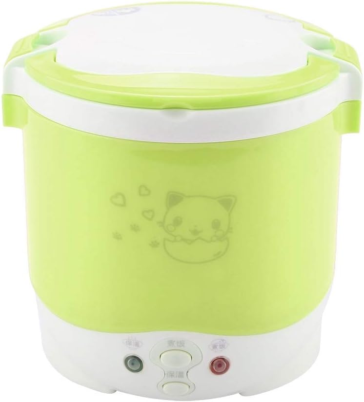 Mini Rice Cooker, 1l 12v 100w Non Stick Rice Maker Portable Food Steamer for Travel Cars Camping Cooking (Green)