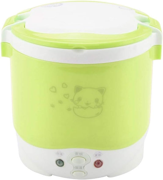 Mini Rice Cooker, 1l 12v 100w Non Stick Rice Maker Portable Food Steamer for Travel Cars Camping Cooking (Green)