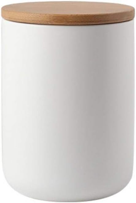 YYW Ceramics Food Storage Jar Canister with Airtight Seal Bamboo Lid, Simple Style Kitchen Canister for Food Storage, Store Coffee, Sugar, Tea, Spices and More (White (27.05oz/800ml))
