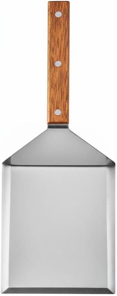 Extra Wide Spatula with Beveled Edges, Oversized Stainless-Steel Spatula with Wood Handle for Skillets, Griddles & Pancake Flipper for Burgers, Omelet, and Versatile for Culinary Task, 6 x 5-inches