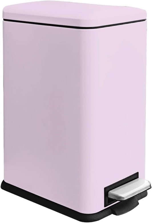 Pink 16.7L/4.4 Gallon Bathroom Trash Can with Lid. Features a removable inner bucket, a soft - close lid, and a stainless - steel step pedal. Ideal for use in the bathroom, kitchen, and home office.