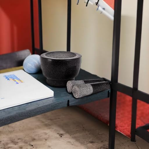 Mortar and Pestle Set,Heavy Duty,Unpolished Granite,6Inch-2Cup Capacity,Grinder for Spices and Seeds,Grinding,Crushing and Mashing Spices,Nuts,for Guacamole,Garlic Sauce,Black..