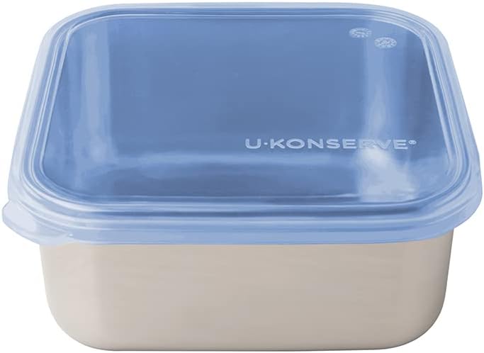 U Konserve Stainless Steel Food Storage Bento Box Container, Leak Proof Silicone Lid Dishwasher Safe - Plastic Free (30oz Blue)