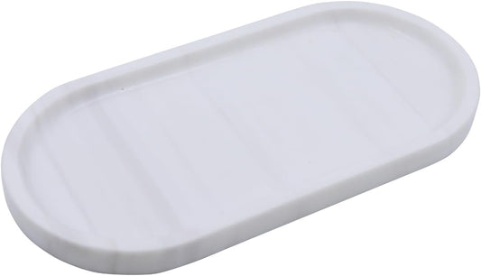 Natural Marble Tray, Oval Vanity Decorative Tray for Bathroom Counter, Countertop Stone Organizer, Catchall Tray for Kitchen, Perfume, Candles, Jewelry Dish Decorative Tray
