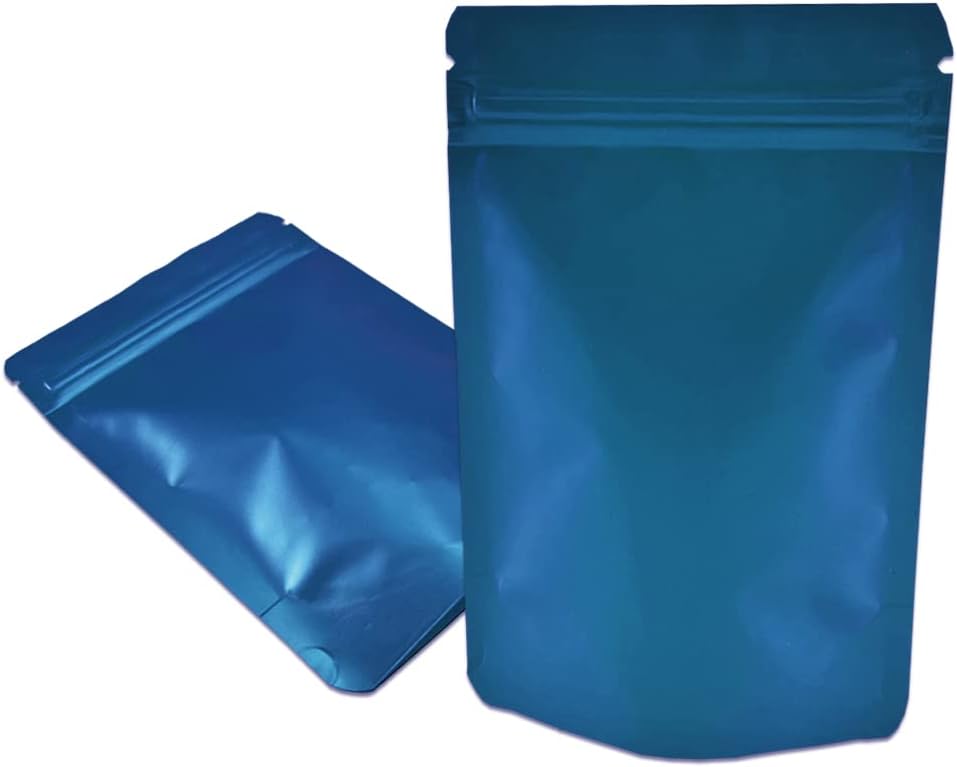 PABCK Stand-Up Resealable Heat Seal Bags 3.55mil Thick Frosted Blue Foil Sealed Bags 50 Pieces 3.35x5.1 inch for Zip Packaging Lock Food Storage Pouch