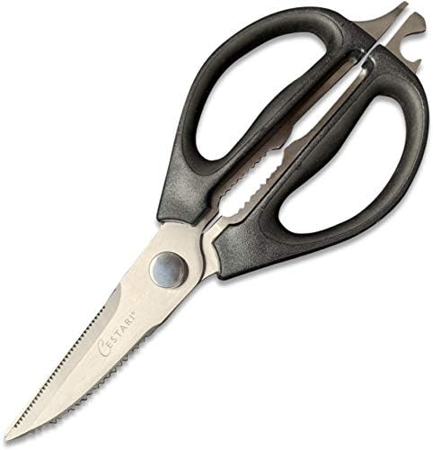 Kitchen Scissors: Heavy Duty Stainless Steel Utility Kitchen Shears for Poultry, Vegetables, Meat, Seafood, Herbs | Multi-Function Cooking Scissors with Large Black Soft Grip Handles by Cestari