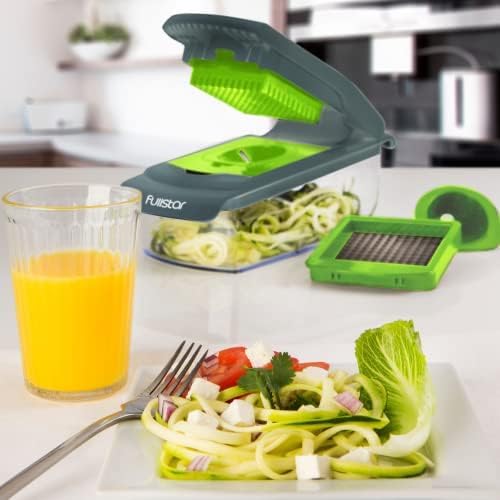 Fullstar The Original Pro Chopper - Vegetable Chopper and Spiralizer, Food Chopper with Container, Fruit Slicer, Kitchen Gadgets & Accessories, Home Essentials (4 in 1, Gray/Green)