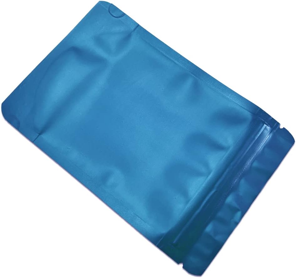 PABCK 50 Pieces 4.3x6.3 inch(Inside Size 3.5x3.9 inch) Stand-Up Resealable Heat Seal Bags 3.54mil Thick Frosted Blue Foil Sealed Bags for Zip Packaging Lock Food Storage Pouch