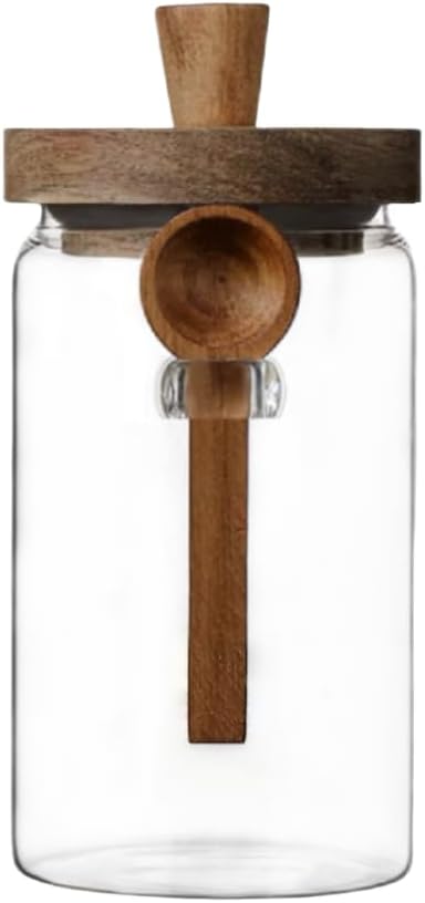 ANSQU 34oz Glass Jar with Wooden Lid & Spoon, Food Storage Containers Coffee Jar Coffee Grounds Container, Food Storage Canister, Kitchen Pantry Storage Container