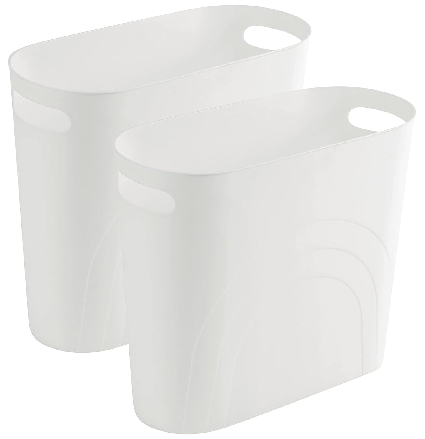 rejomiik Small Trash Can, 3.5 Gallon Slim Garbage Can Plastic Waste Basket with Handles Container Bin for Narrow Spaces Bathroom, Bedroom, Kitchen, Office at Home, 2 Pack White