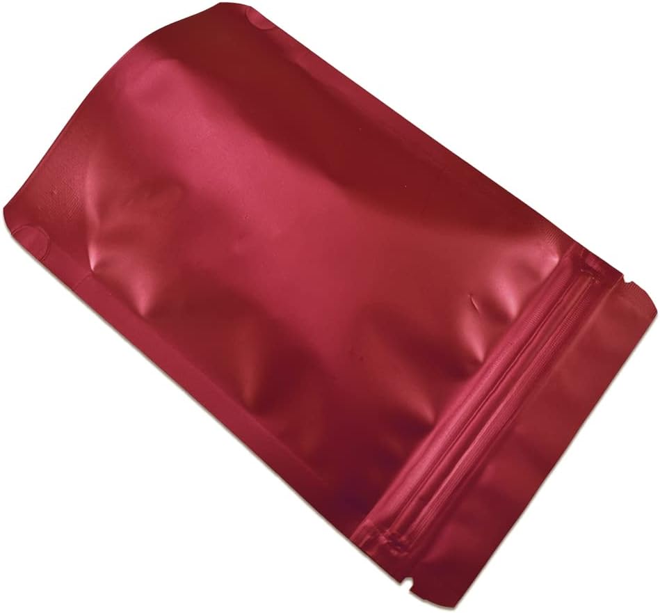 PABCK 50 Pieces 4.3x6.3 inch(Inside Size 3.5x3.9 inch) Stand-Up Resealable Heat Seal Bags 3.55mil Thick Frosted Red Foil Sealed Bags for Zip Packaging Lock Food Storage Pouch