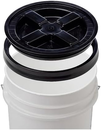 House Naturals 5 Gallon Plastic Yellow Food Grade BPA Free Made in USA Bucket Pail with Air Tight Double Gasket Screw on Lid(Pack of 3) (Yellow and Blue lids)