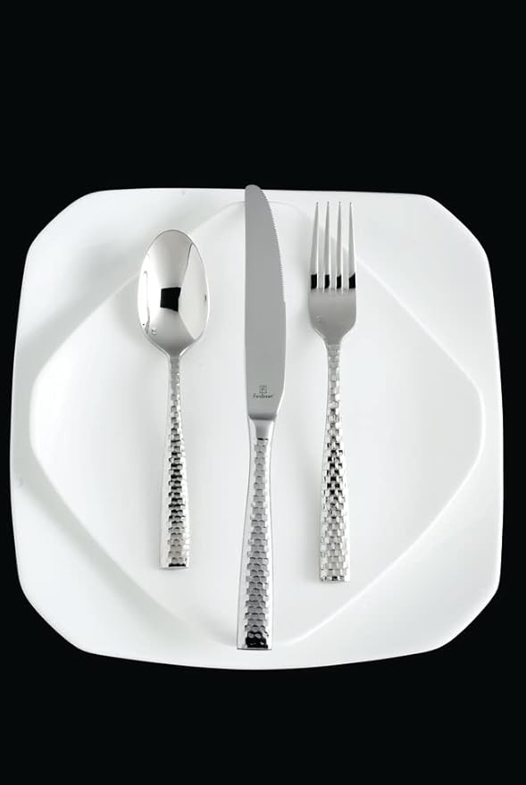 FORTESSA Lucca 18/10 Stainless Steel Flatware, 5 Piece Place Setting With Table Knives, Forks and Spoons (Service For 1), Dishwasher Safe, Polished