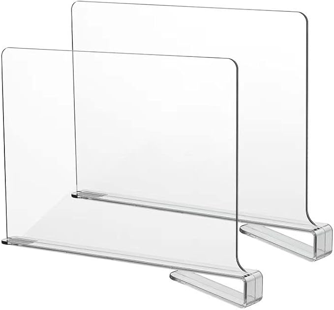 LikeU Acrylic Shelf Divider,Wood Shelf Dividers,Clear Closet Shelf Separators Clothing Organizer Perfect for Bedroom Shelving Organization and Kitchen Cabinet Shelf Storage,2 PCS