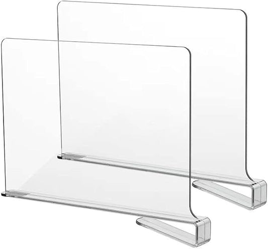 LikeU Acrylic Shelf Divider,Wood Shelf Dividers,Clear Closet Shelf Separators Clothing Organizer Perfect for Bedroom Shelving Organization and Kitchen Cabinet Shelf Storage,2 PCS