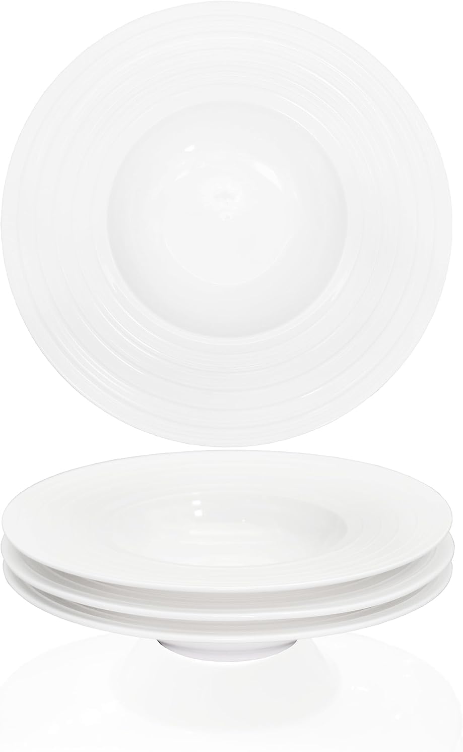 Ceramic Wide Rimmed Soup Plate, Soup Bowl 12 oz, Pasta Bowl Set of 4, White Shallow Bowl Plate with Rim, Best choice for high-end restaurants, hotels, and foodies,11.4 Inch Coil relief