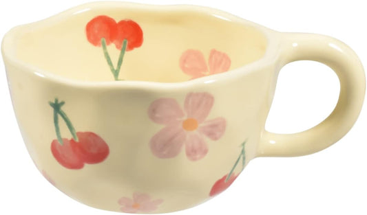 Koythin Ceramic Coffee Mug, Creative Flower Cup for Office and Home, Dishwasher and Microwave Safe, 8.5 oz/250 ml for Latte Tea Milk, Suitable for Mom on Mother's Day (Pink Cherry)