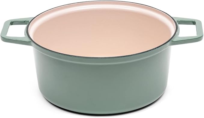 Misen 7 QT Enameled Cast Iron Dutch Oven - Chip-Resistant Enamel Coating - Thick Iron Core For Heat Retention - Large Cooking Surface - Oven Safe, Induction Compatible - Grill and Silicone Lid, Green