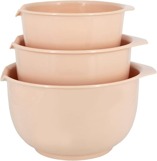 GLAD Mixing Bowls with Pour Spout| Nesting Design Saves Space | Non-Slip, BPA Free, Dishwasher Safe Plastic | Kitchen Cooking and Baking Supplies, Blush, 3 piece set